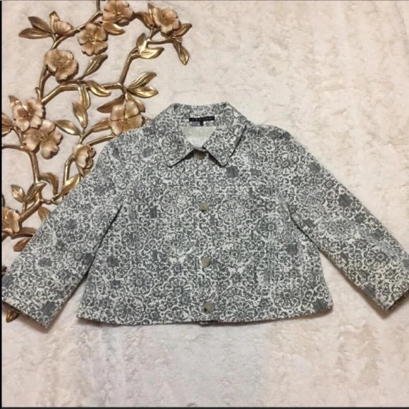 Theory Grey Brocade Cropped Button Down Jacket M - Picture 2 of 10